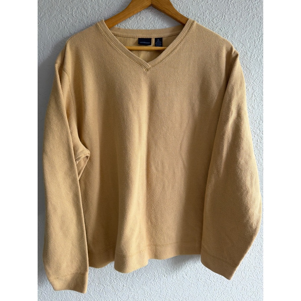 Waffle Knit Westbound V-Neck Sweater Womens XL Tan Excellent
